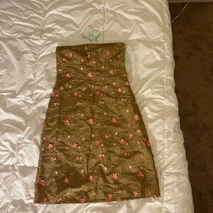 Tocca Brown Floral Strapless A-Line Skirt